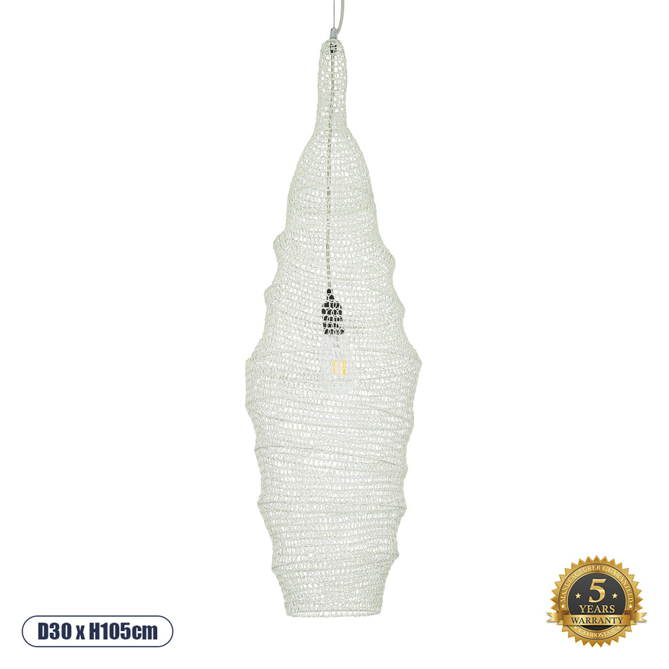 GLOBOSTAR® KENTUCKY 01907 Vintage Κρεμαστό Φωτιστικό Οροφής με Ντουί 1 x E27 AC 220-240V IP20 - Λευκό - Μ30 x Π30 x Y105cm