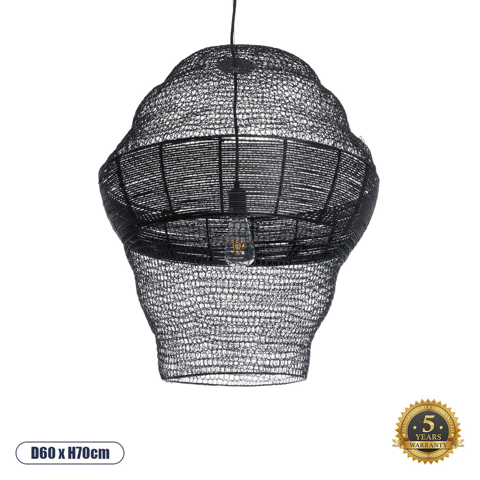 GLOBOSTAR® KENTUCKY 01912 Vintage Κρεμαστό Φωτιστικό Οροφής με Ντουί 1 x E27 AC 220-240V IP20 - Μαύρο - Μ60 x Π60 x Υ70cm