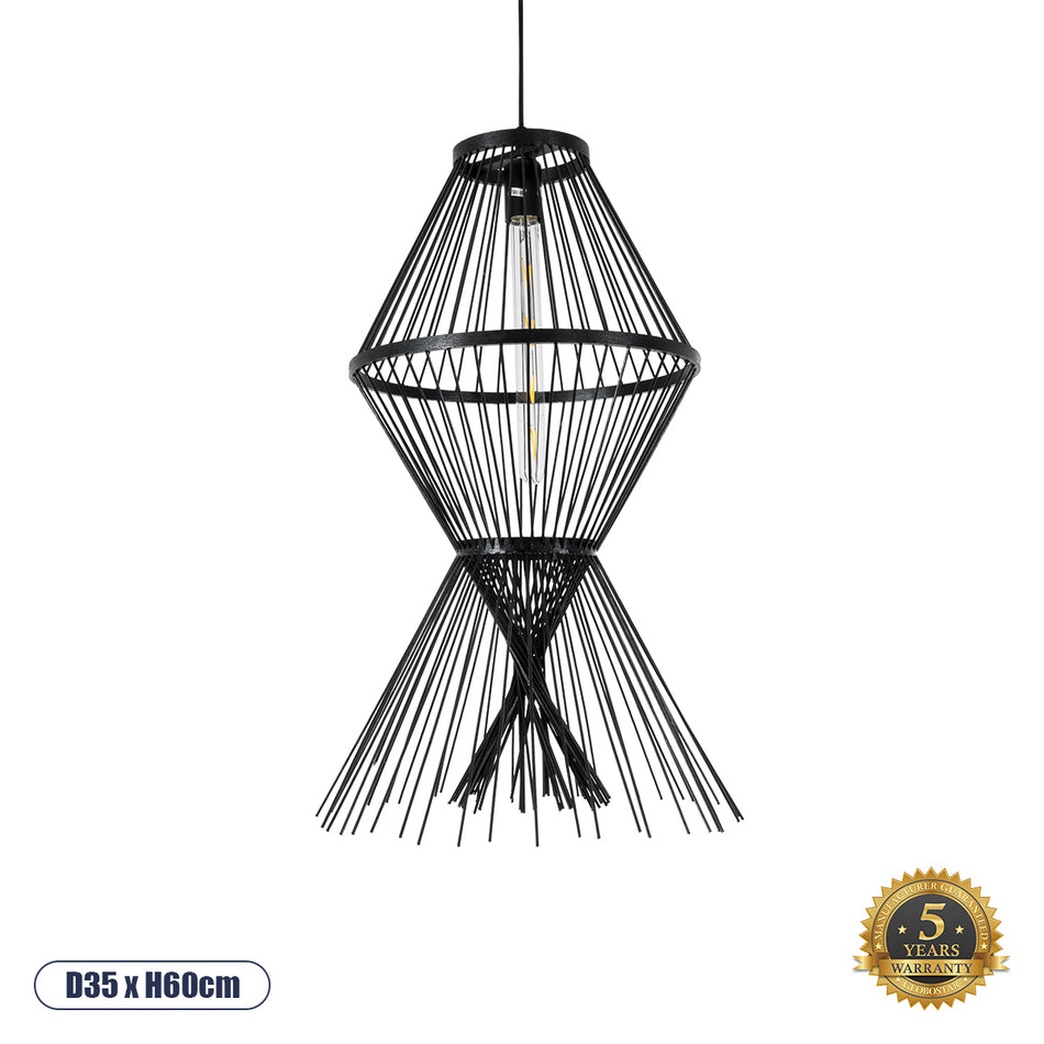 GLOBOSTAR® YOSHI 01929 Boho Κρεμαστό Φωτιστικό Οροφής με Ντουί 1 x E27 AC 220-240V IP20 - Μαύρο - Μ35 x Π35 x Υ60cm