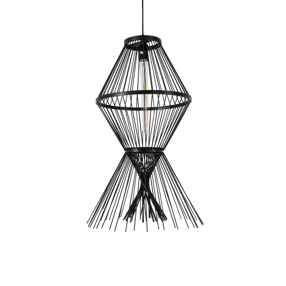GLOBOSTAR® YOSHI 01929 Boho Κρεμαστό Φωτιστικό Οροφής με Ντουί 1 x E27 AC 220-240V IP20 - Μαύρο - Μ35 x Π35 x Υ60cm