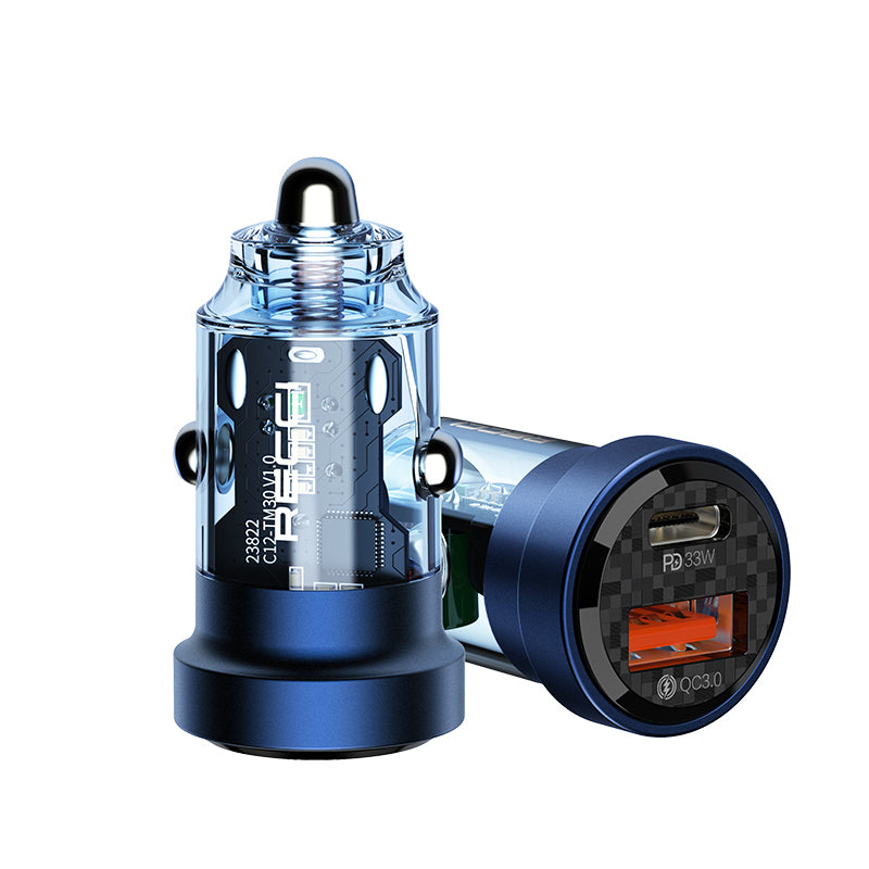 Chargeur de voiture transparent RECCI RCC-N17 33W PD33W+18W - Bleu