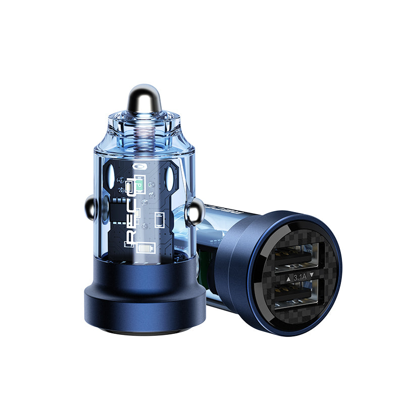 Chargeur de voiture transparent RECCI RCC-N16 15.5W DOUBLE PORTS - BLEU