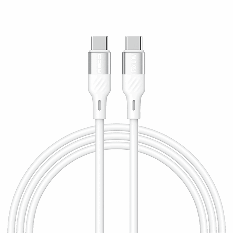 RECCI RS22CC - PD100W Fast Charging Silicone Data Cable C To C Hight Power Output 1.5M - White