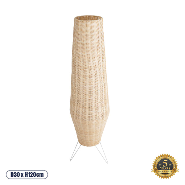 BOLSON 02013 Boho-Stehlampe, Einzellicht, 1 x E27, AC220–240 V, IP20 – Φ30 x H120 cm – Beigefarbenes Bambusgeflecht aus Holz