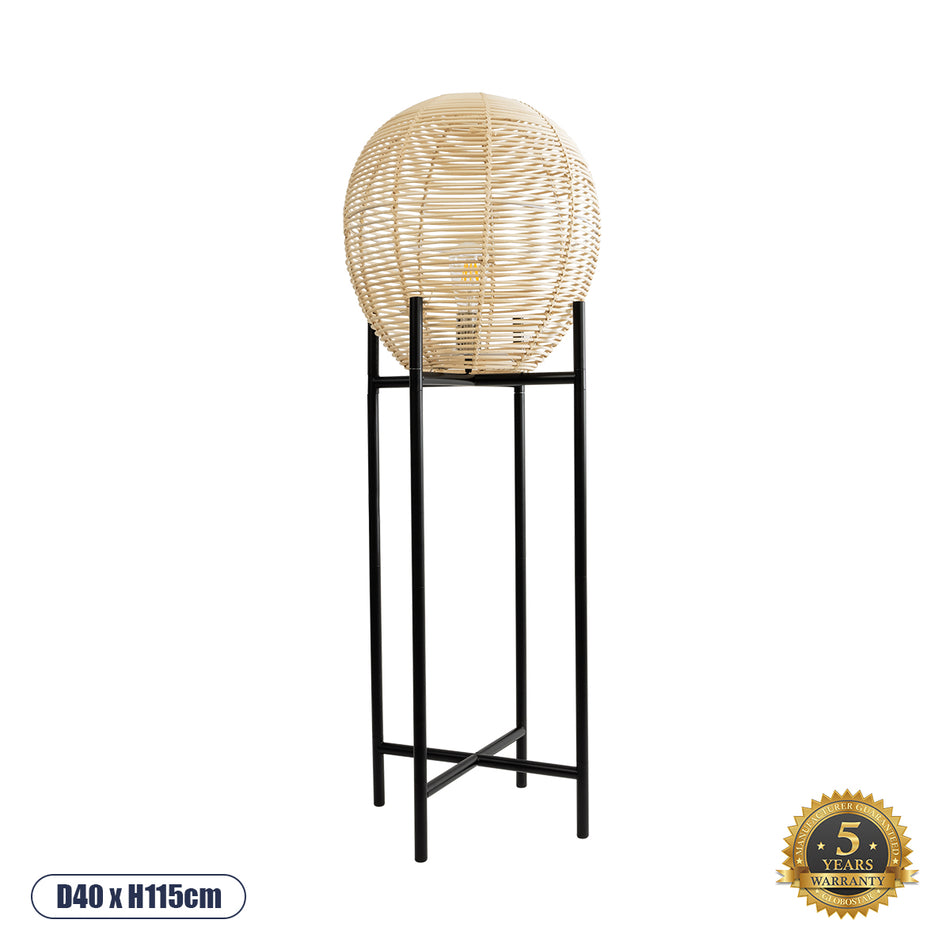 GLOBOSTAR® NERINA 02015 Boho Επιδαπέδιο Φωτιστικό με Ντουί 1 x E27 AC 220-240V IP20 - Μαύρο & Μπεζ - Μ40 x Π40 x Υ115cm