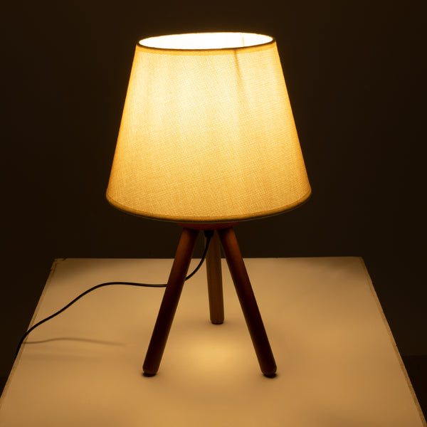 BIOKO 02031 Lampa de masă modernă 1 X E27 AC220-240V IP20 - φ25 x Y40cm - Body din lemn maro și celulă de pălărie bej - 5 ani garanție