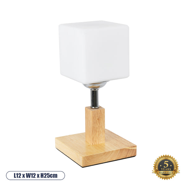 Cove 02037 Iluminare de iluminat de masă modernă 1 X E27 AC220-240V IP20 - M12 X π12 X Y25cm - Cubul de lapte din lemn și sticlă bej - 5 ani garanție