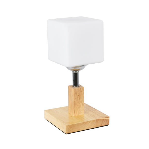 Cove 02037 Iluminare de iluminat de masă modernă 1 X E27 AC220-240V IP20 - M12 X π12 X Y25cm - Cubul de lapte din lemn și sticlă bej - 5 ani garanție