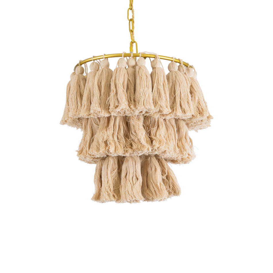 GLOBOSTAR® MISSOULA 02084 Boho Κρεμαστό Φωτιστικό Οροφής με Ντουί 1 x E27 AC 220-240V IP20 - Μπεζ & Χρυσό - Μ30 x Π30 x Υ40cm