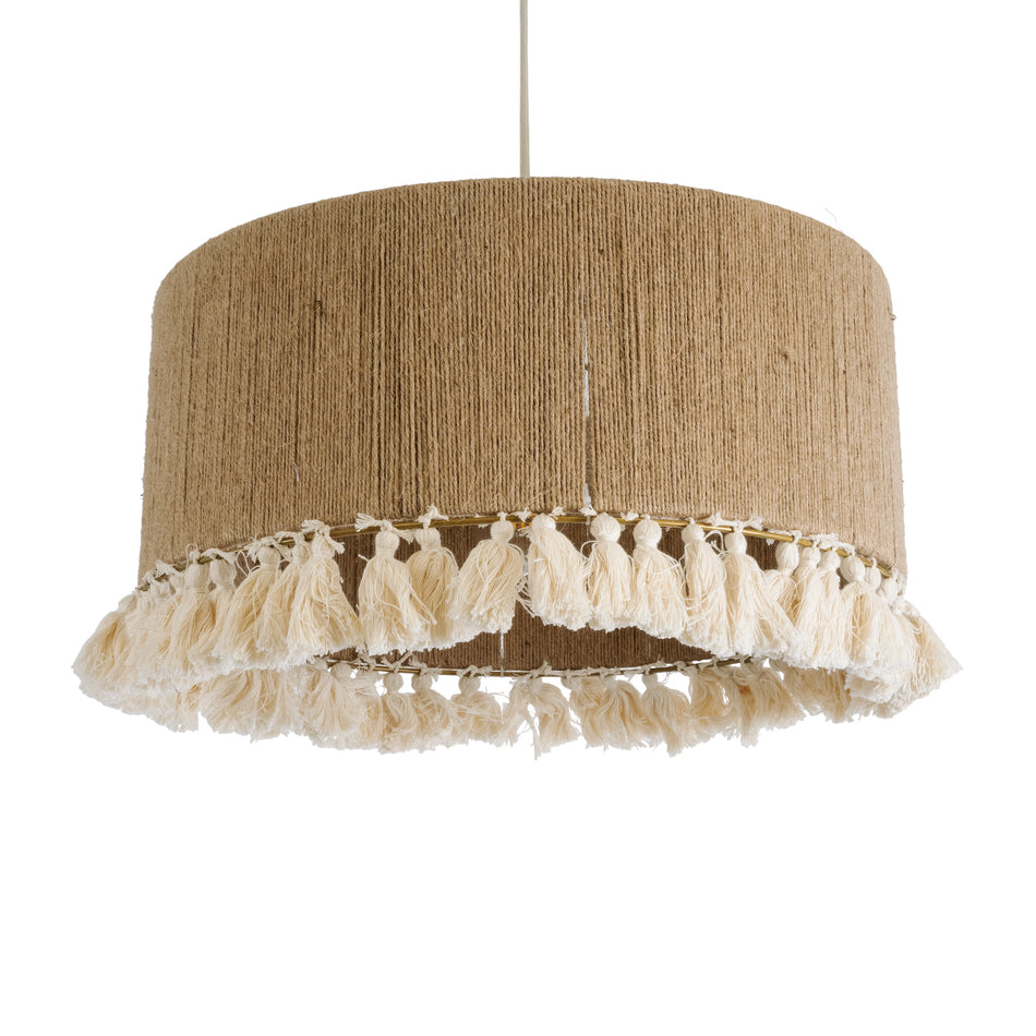 GLOBOSTAR® PUERTORICO 02094 Boho Κρεμαστό Φωτιστικό Οροφής με Ντουί 1 x E27 AC 220-240V IP20 - Μπεζ & Λευκό - Μ50 x Π50 x Υ27cm