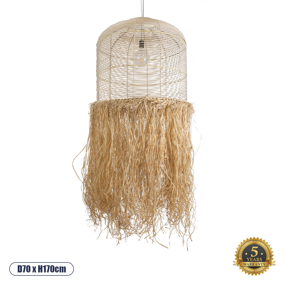 GLOBOSTAR® BASSETERRE 02163 Boho Κρεμαστό Φωτιστικό Οροφής με Ντουί 1 x E27 AC 220-240V IP20 - Μπεζ & Καφέ - Μ70 x Π70 x Υ170cm