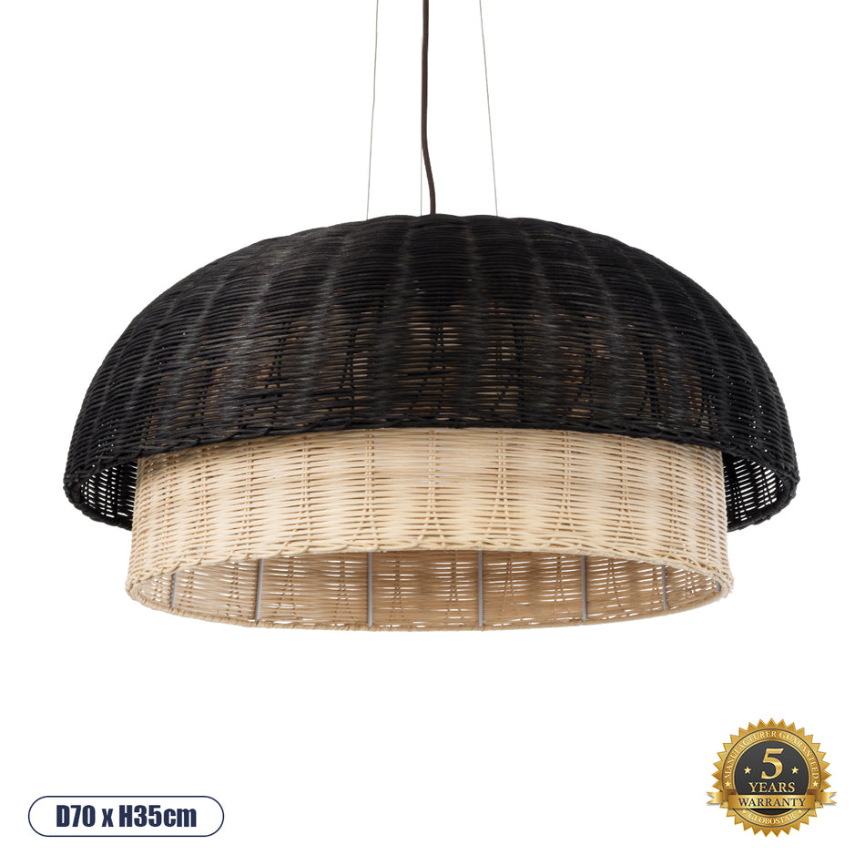 GLOBOSTAR® CORSICA 02216 Boho Κρεμαστό Φωτιστικό Οροφής με Ντουί 1 x E27 AC 220-240V IP20 - Μαύρο & Μπεζ - Μ70 x Π70 x Υ35cm