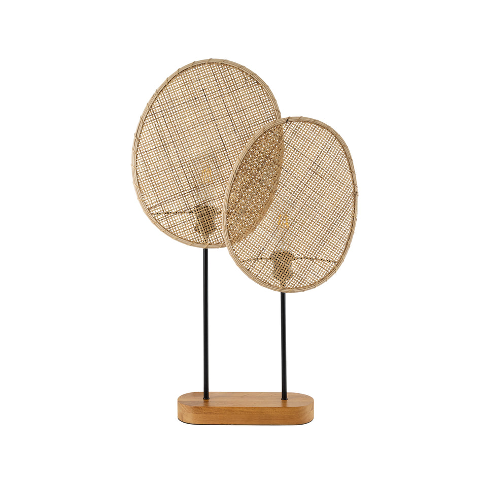 GLOBOSTAR® AZUL 02231 Boho Επιτραπέζιο Φωτιστικό Πορτατίφ με Ντουί 2 x E27 AC 220-240V IP20 - Μπεζ & Μαύρο - Μ45 x Π11 x Υ75cm