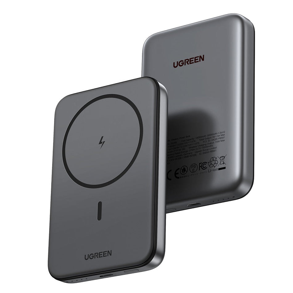 Powerbank 10000mAh PD 20W UGREEN PB561 25919, mit magnetischer kabelloser Ladefunktion, 1 Port, Schwarz