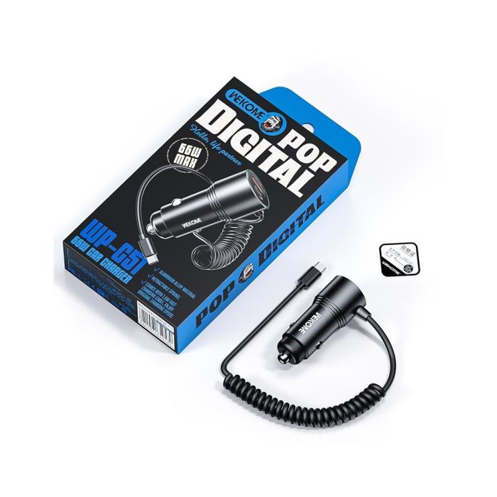 Kfz-Ladegerät 66W WK WP-C51, 2 Anschlüsse, mit USB-C-Kabel 30W Schwarz