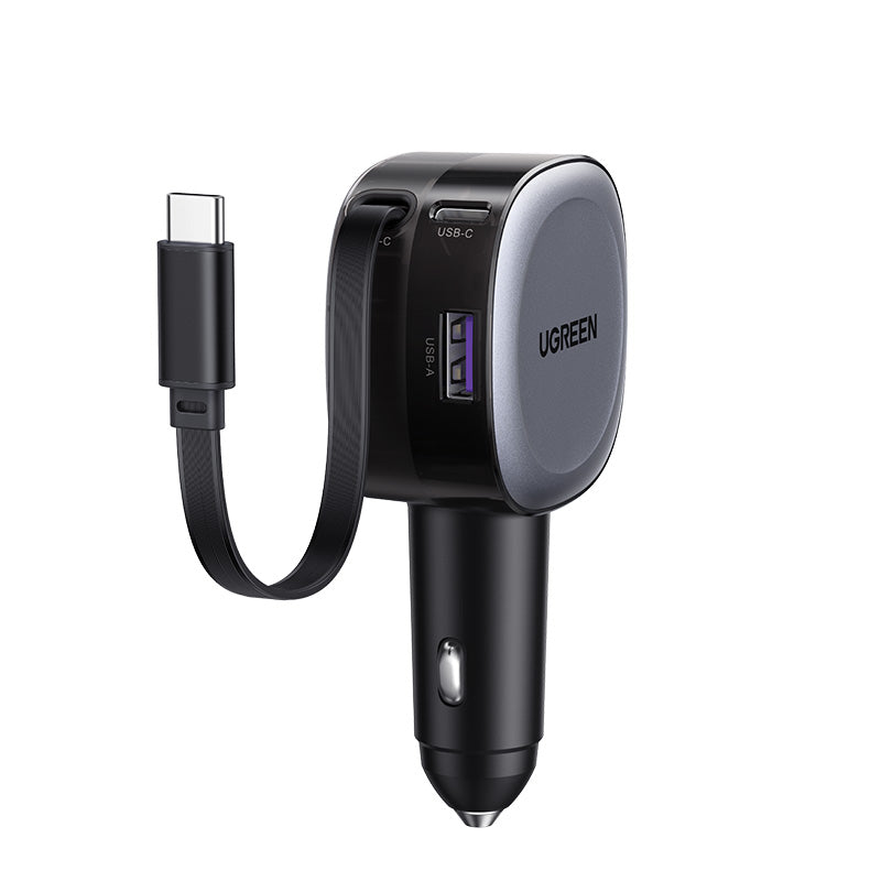 UGREEN EC601 55653 75W Auto-Ladegerät mit 2 Anschlüssen, mit 60W USB-C Kabel, Grau