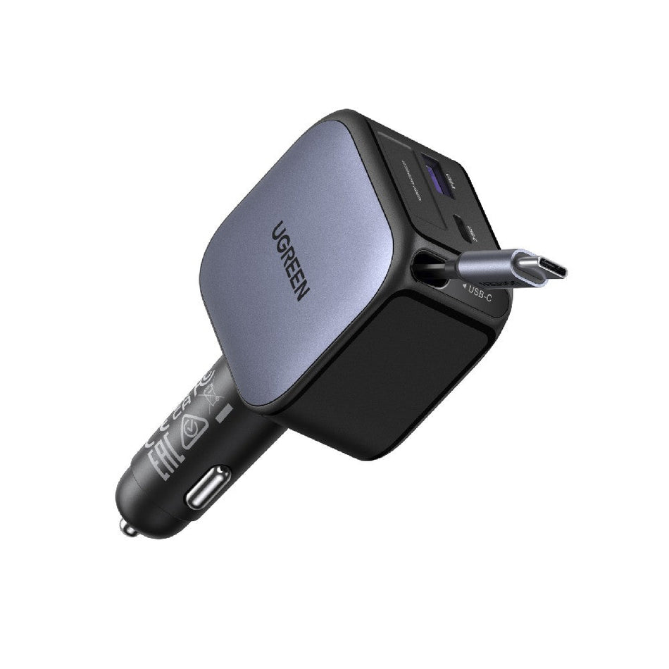 UGREEN EC602 55212B 60W Kfz-Ladegerät mit 2 Anschlüssen, mit 30W USB-C Kabel, Grau