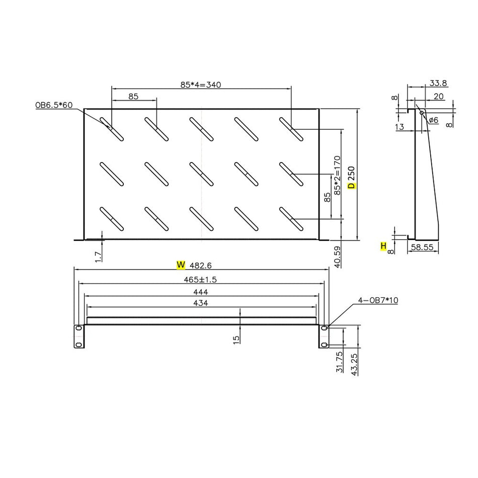 Ράφι Cantilever 1U Power On CS-1-250 Βάθους 250mm