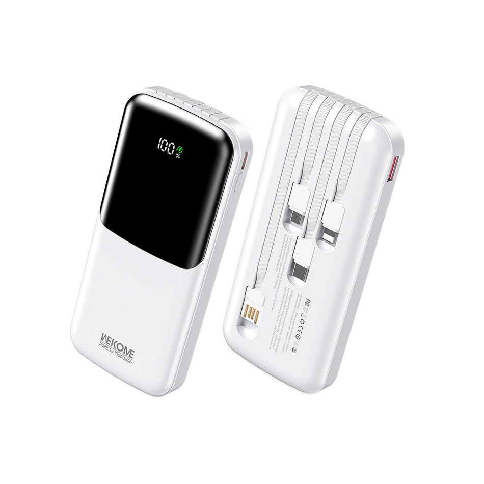 Power Bank 10000mAh PD 22,5W WK WP-65 2 ports, avec câble USB-C/Lightning/Micro/USB Blanc