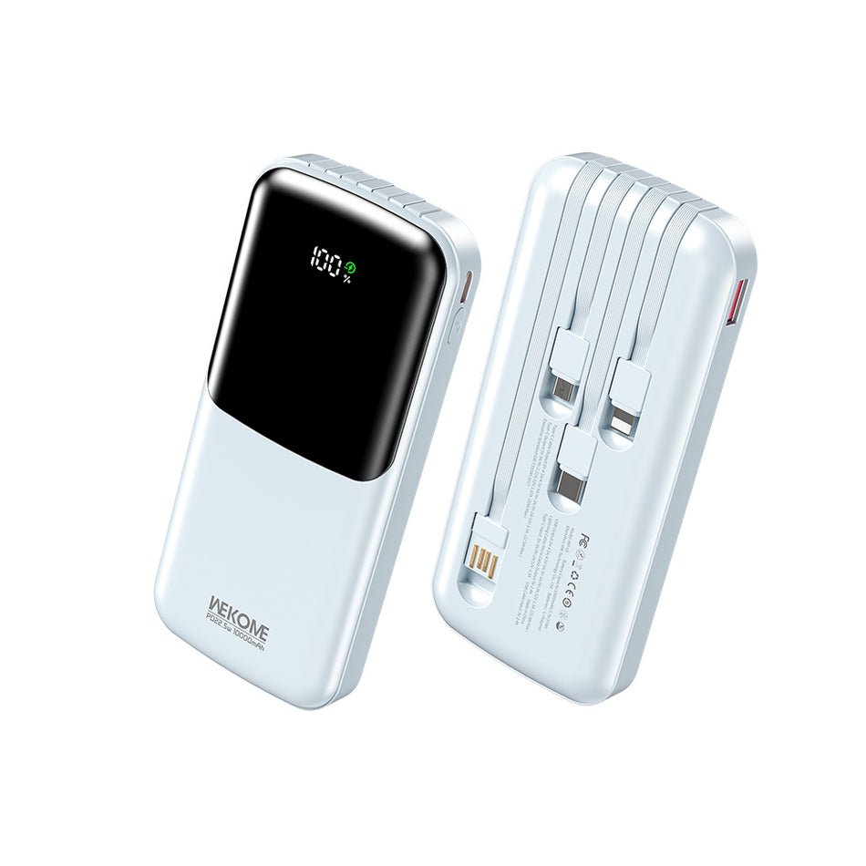 Power Bank 10000mAh PD 22,5W WK WP-65 2 Entrées, avec câble USB-C/Lightning/Micro/USB Bleu