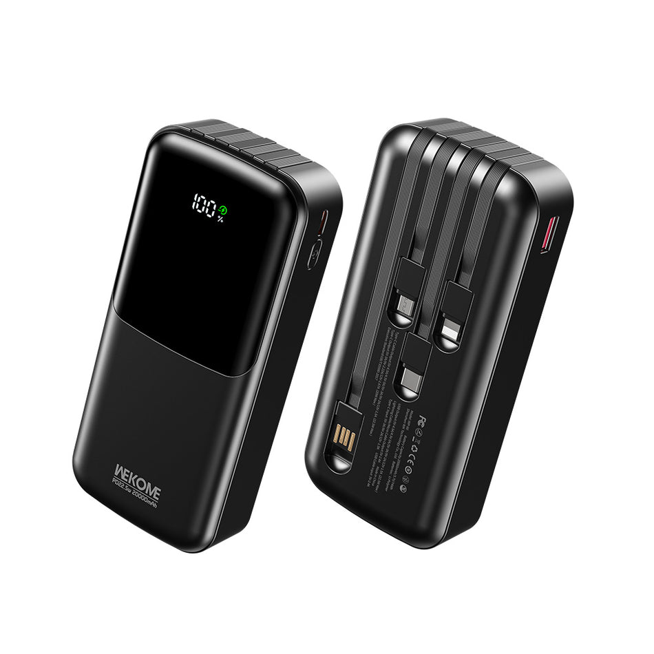 Power Bank 20000mAh PD 22,5W WK WP-66 2 sorties, avec câble USB-C/Lightning/Micro/USB Noir