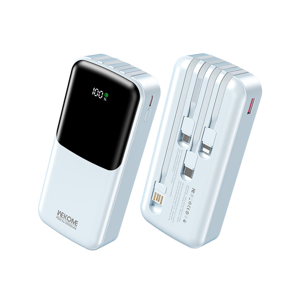 Power Bank 20000mAh PD 22,5W WK WP-66 2 Entrées, avec câble USB-C/Lightning/Micro/USB Bleu