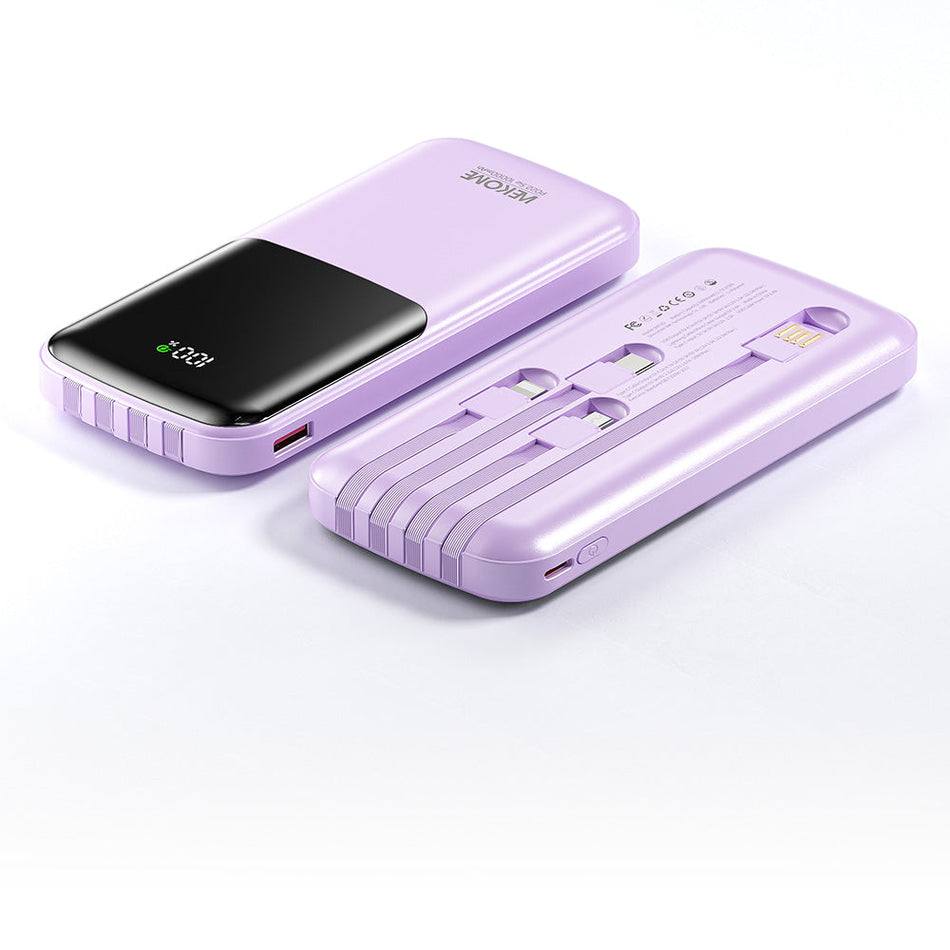 Powerbank 20000mAh PD 22,5W WK WP-66 mit 2 Anschlüssen und USB-C/Lightning/Micro-USB Kabel, Violett
