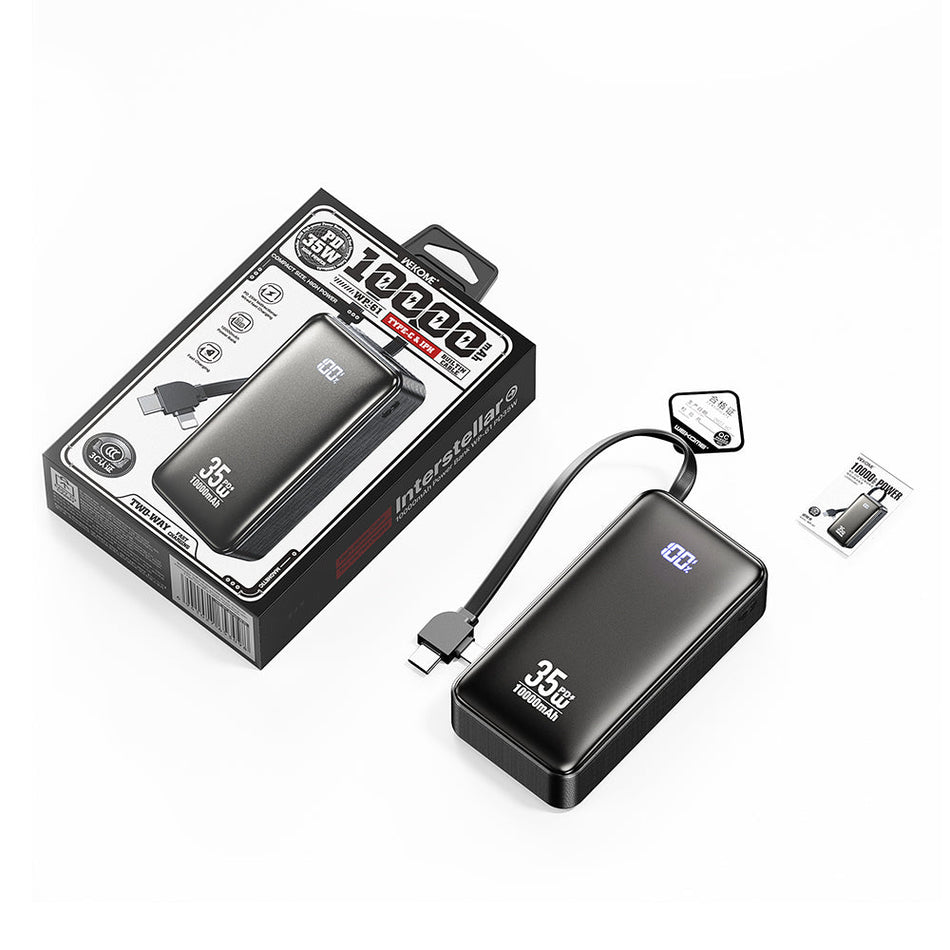 Powerbank 10000mAh PD 35W WK WP-61 2 Anschlüsse, mit USB-C/Lightning-Kabel Schwarz