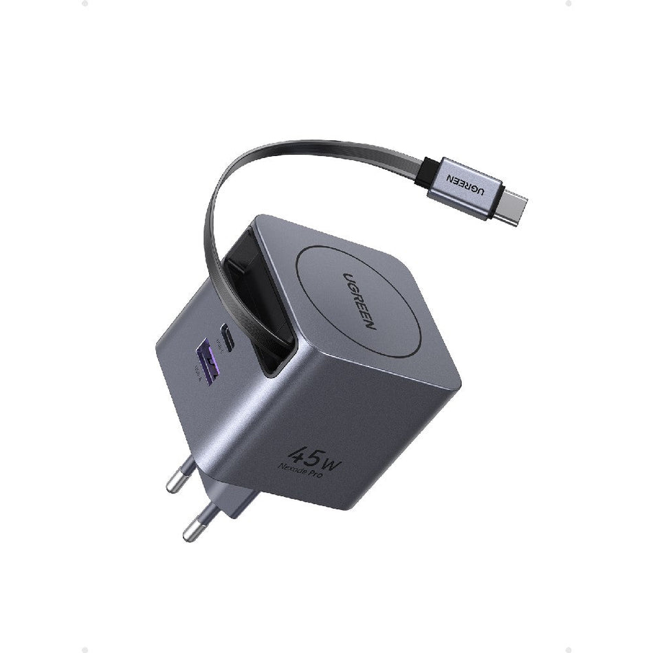 GaN PD 45W UGREEN X614 65822 Heimladegerät mit 2 Anschlüssen, mit USB-C Kabel 45W Grau