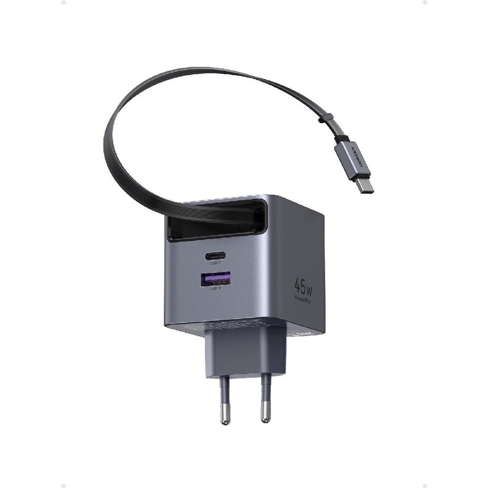 GaN PD 45W UGREEN X614 65822 Heimladegerät mit 2 Anschlüssen, mit USB-C Kabel 45W Grau
