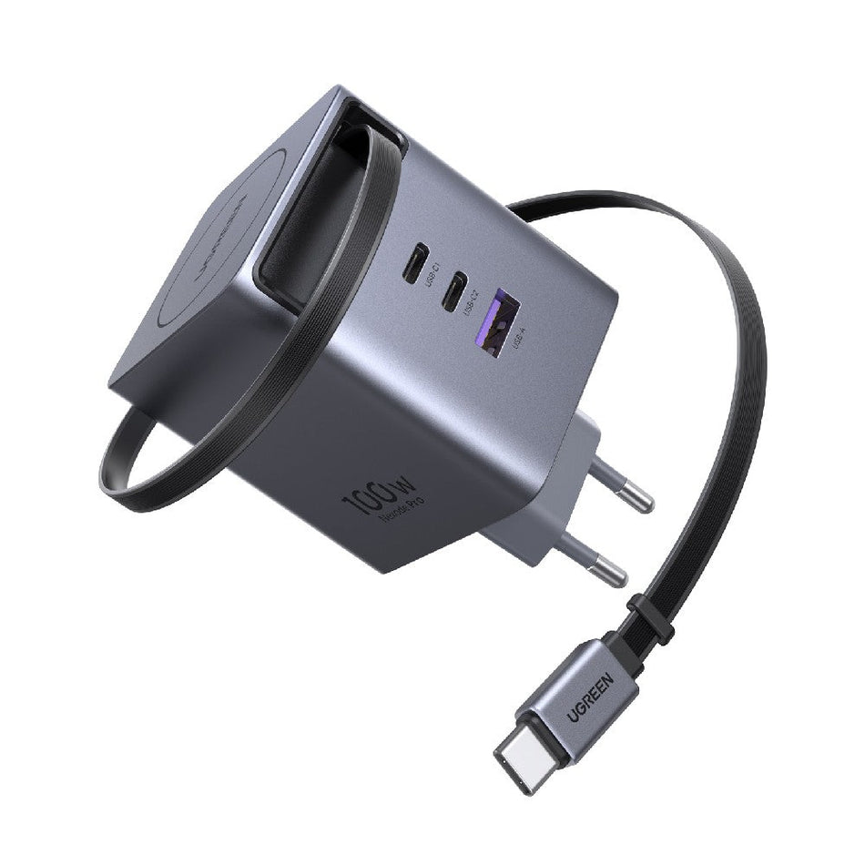 GaN PD 100W UGREEN X616 65828 Heimladegerät 3 Anschlüsse, mit USB-C 100W Kabel Grau