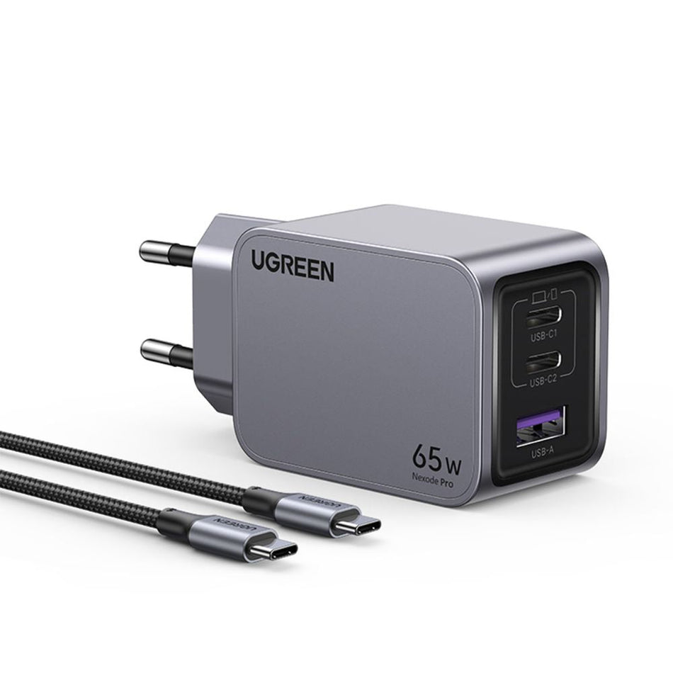 GaN PD 65W UGREEN X755 25871 3-Port Heimladegerät, mit USB-C 100W 1.5m Kabel Grau