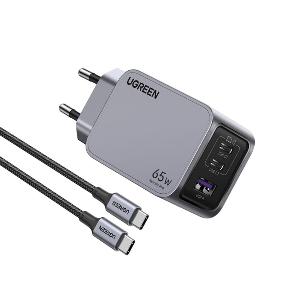 GaN PD 65W UGREEN X755 25871 3-Port Heimladegerät, mit USB-C 100W 1.5m Kabel Grau