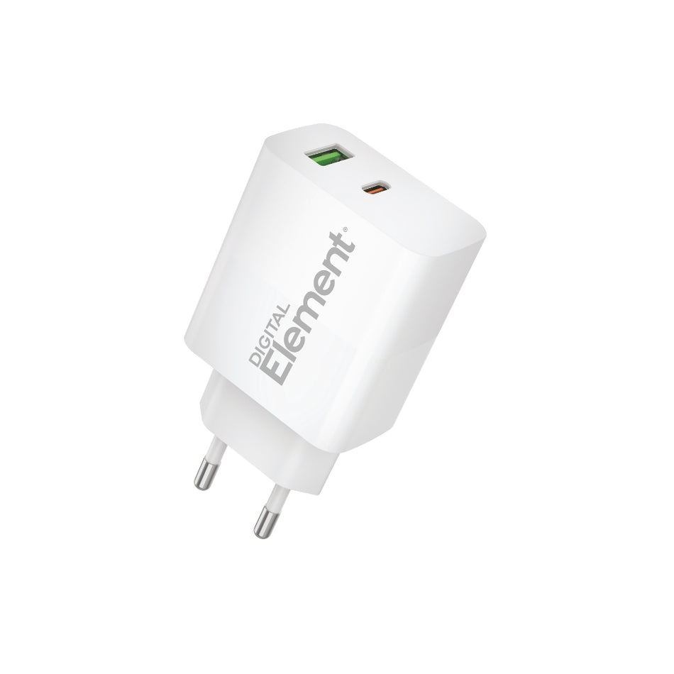 Φορτιστής Σπιτιού GaN PD 30W Element CH-200 2 Θέσεων Λευκό