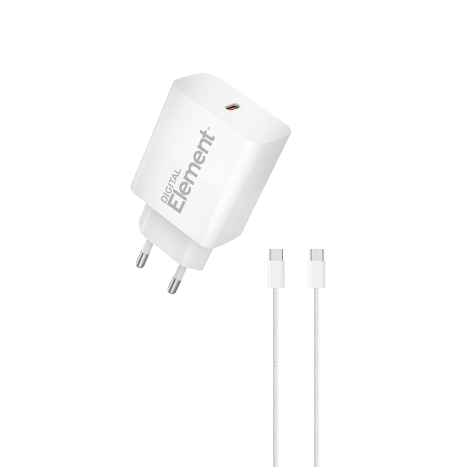 Φορτιστής Σπιτιού GaN PD 30W Element CH-250C 1 Θέσης, με καλώδιο USB-C 65W 1m Λευκό
