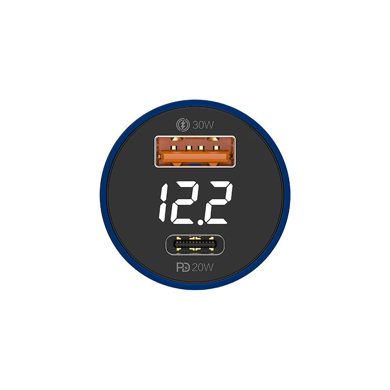 RECCI RCC-N20 Chargeur de Voiture Transparent 50W PD3.0+QC3.0 avec Écran Numérique - Bleu