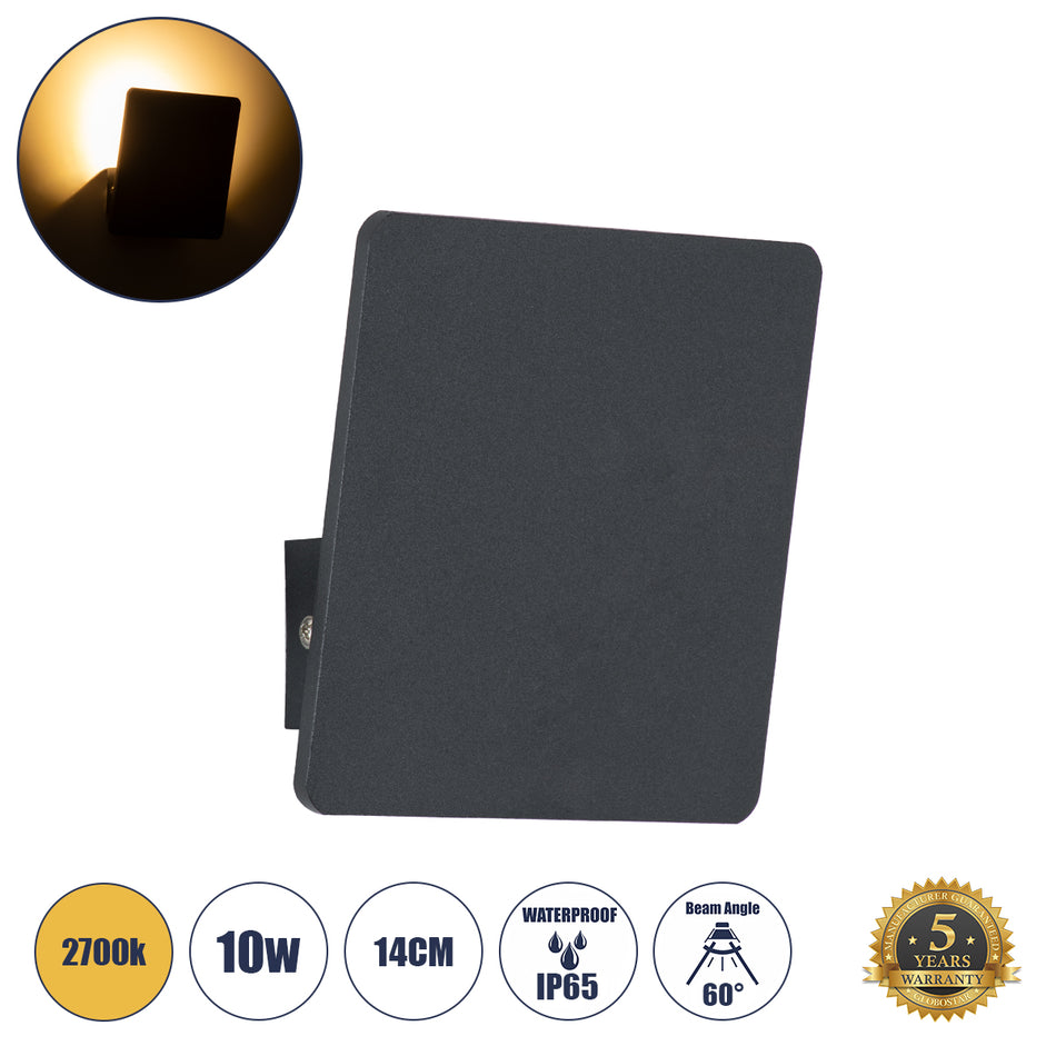 GLOBOSTAR® CUADRADO 60571 Μοντέρνο Φωτιστικό Τοίχου - Απλίκα LED 10W 1000lm 60° AC 220-240V Αδιάβροχο IP65 Θερμό Λευκό 2700K - Bridgelux COB Chip & TÜV SÜD Driver - Μαύρο Ματ - Μ14 x Π14 x Υ4.5cm - 5 Χρόνια Εγγύηση