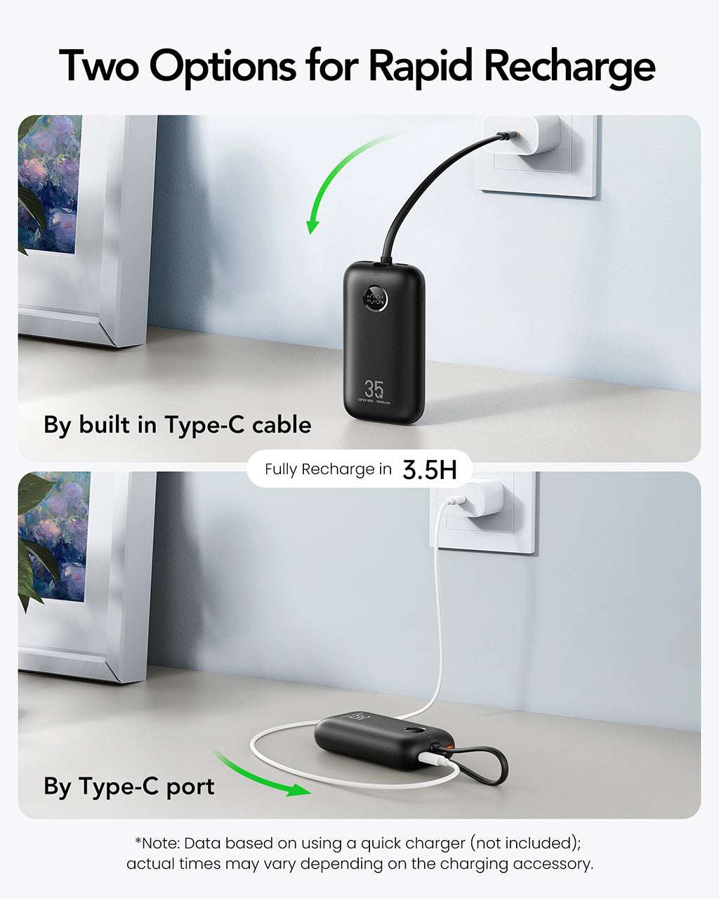 Veger K1 - 10,000mAh 35W PD Digital Display Powerbank With Built In Non-MFI Lightning & USB-C Cable