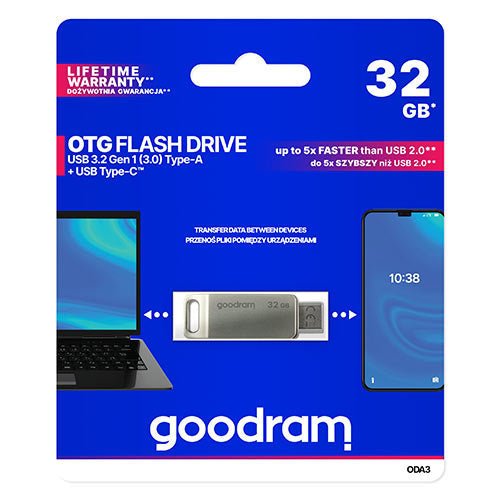 Goodram Otg Flash Drive Usb3.2 Gen1 32 Gb & Type C Silver