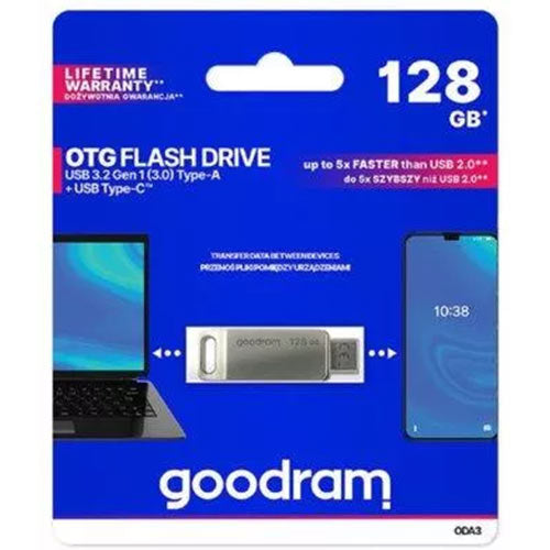 Goodram Otg Flash Drive Usb3.2 Gen1 128 Gb & Type C Silver