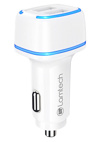 Lamtech 2x Usb 2,4 A Car Charger For Mobile Phones White