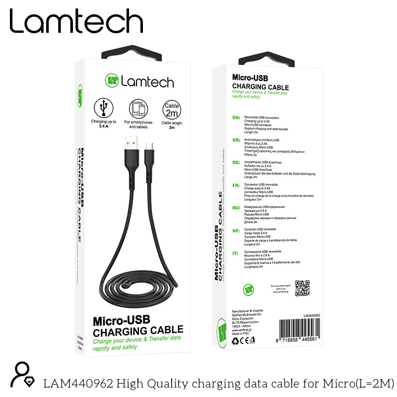 Lamtech Datacable Micro Usb 2m Black
