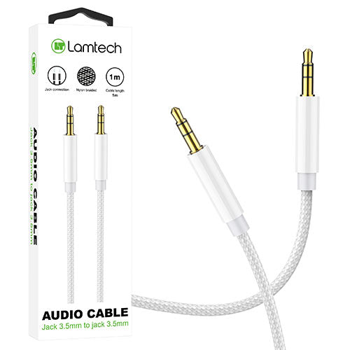 Lamtech Audiocable Braided 1m 3.5mm To 3.5mm White