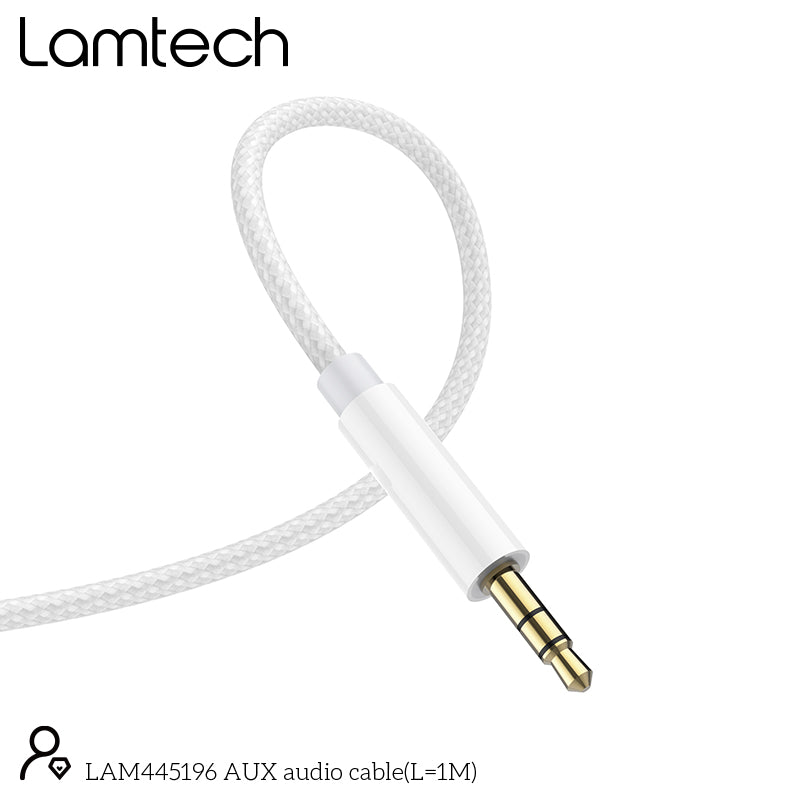 Lamtech Audiocable Braided 1m 3.5mm To 3.5mm White