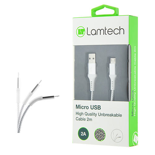 Lamtech Câble Micro USB incassable de haute qualité argent 2 M