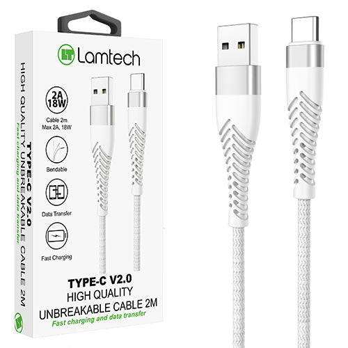 Lamtech Type C V2,0 High Quality Unbreakable Cable Silver 2 M