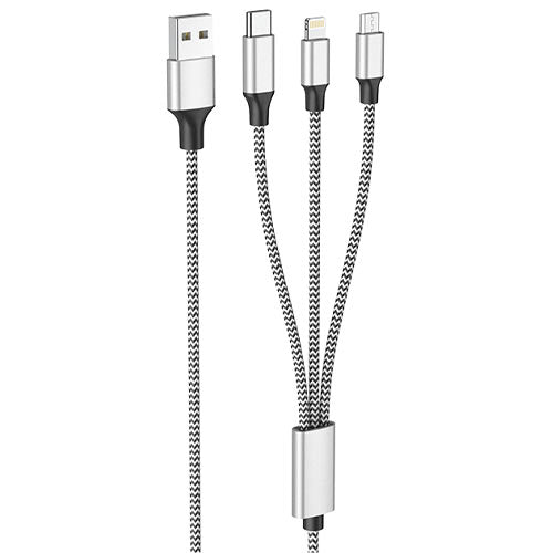 Lamtech High Quality 3 In 1 Usb Cable With Metallic Shell Silver 1 M