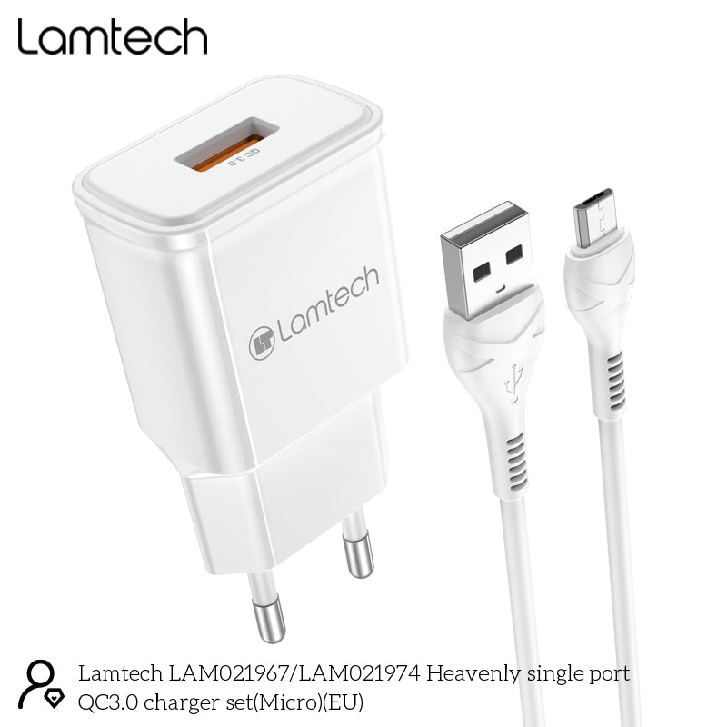 Lamtech Quick Charger Usb3.0 18 W With Micro Usb Cable 1 M White