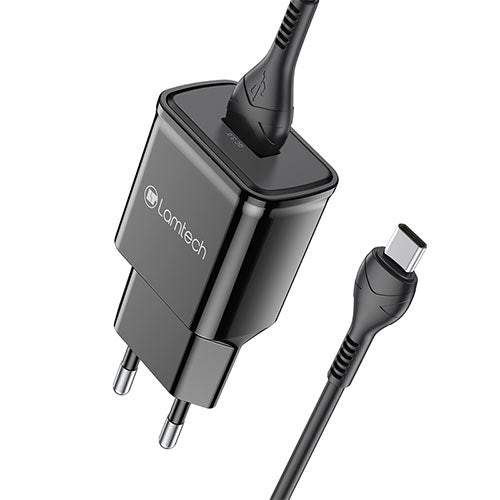 Lamtech Quick Charger Usb3.0 18 W With Type C Cable 1 M Black