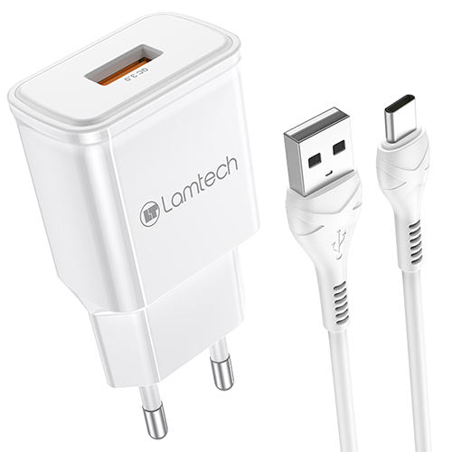 Lamtech Quick Charger Usb3.0 18 W With Type C Cable 1 M White